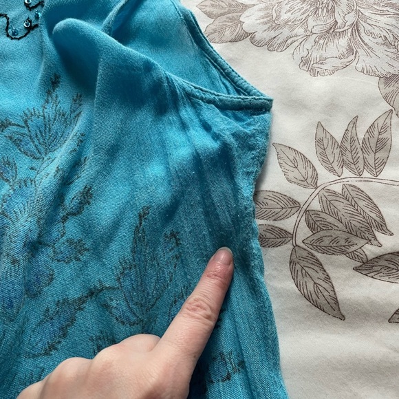 Shoreline Vintage Sleeveless Blue Rayon Maxi Dress 2X Beachy Vacation Breathable - Picture 6 of 11